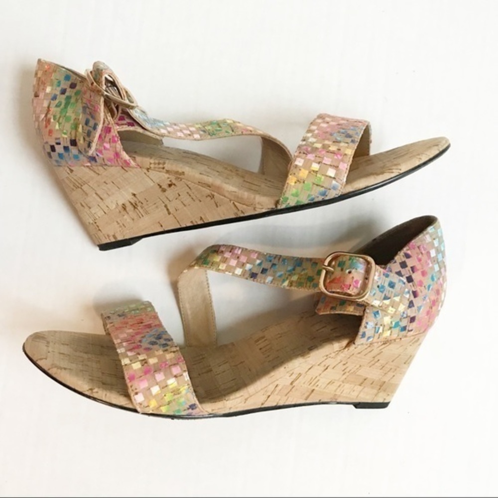 Rainbow Weave Cork Wedges